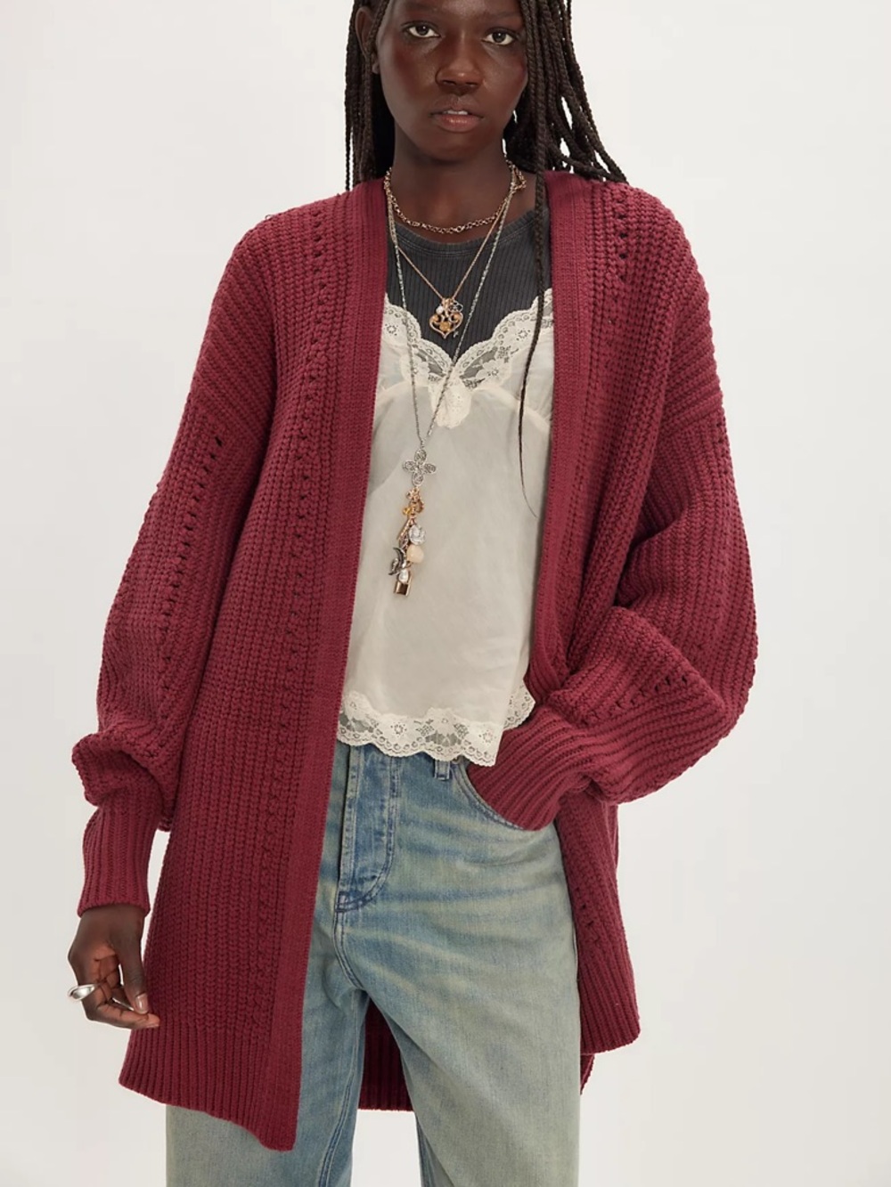 Free People Nightingale Cardigan in Cabernet